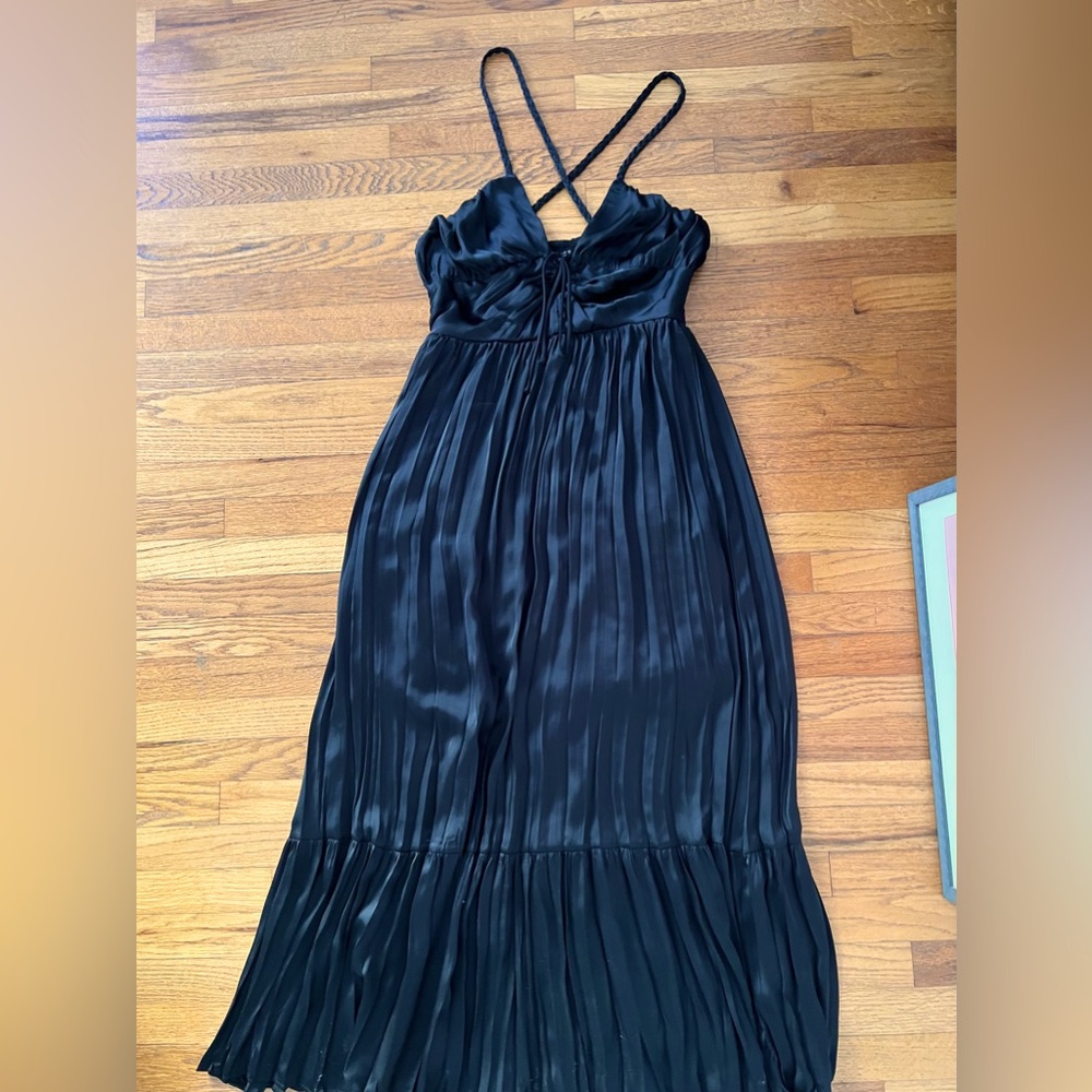 NWT Zara Satin-Like Black Maxi Dress in Black Size Medium
